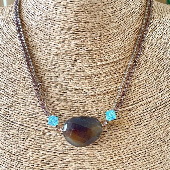 𝅺Smokey Quartz & Crystal Necklace & Earrings One of a Kind - Picture 1 of 6